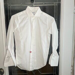 Boon Dash Boy's Dress Shirt French Cuff White Non - Iron Cotton Slim Fit Size 14